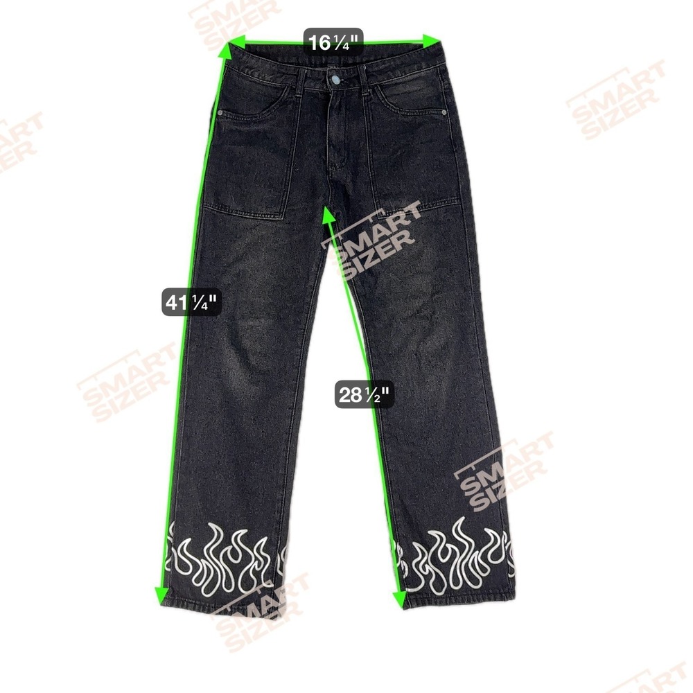 Flame Graphic Jeans Mens Small Black Straight Leg Streetwear Skate Y2K Festival - Picture 11 of 11